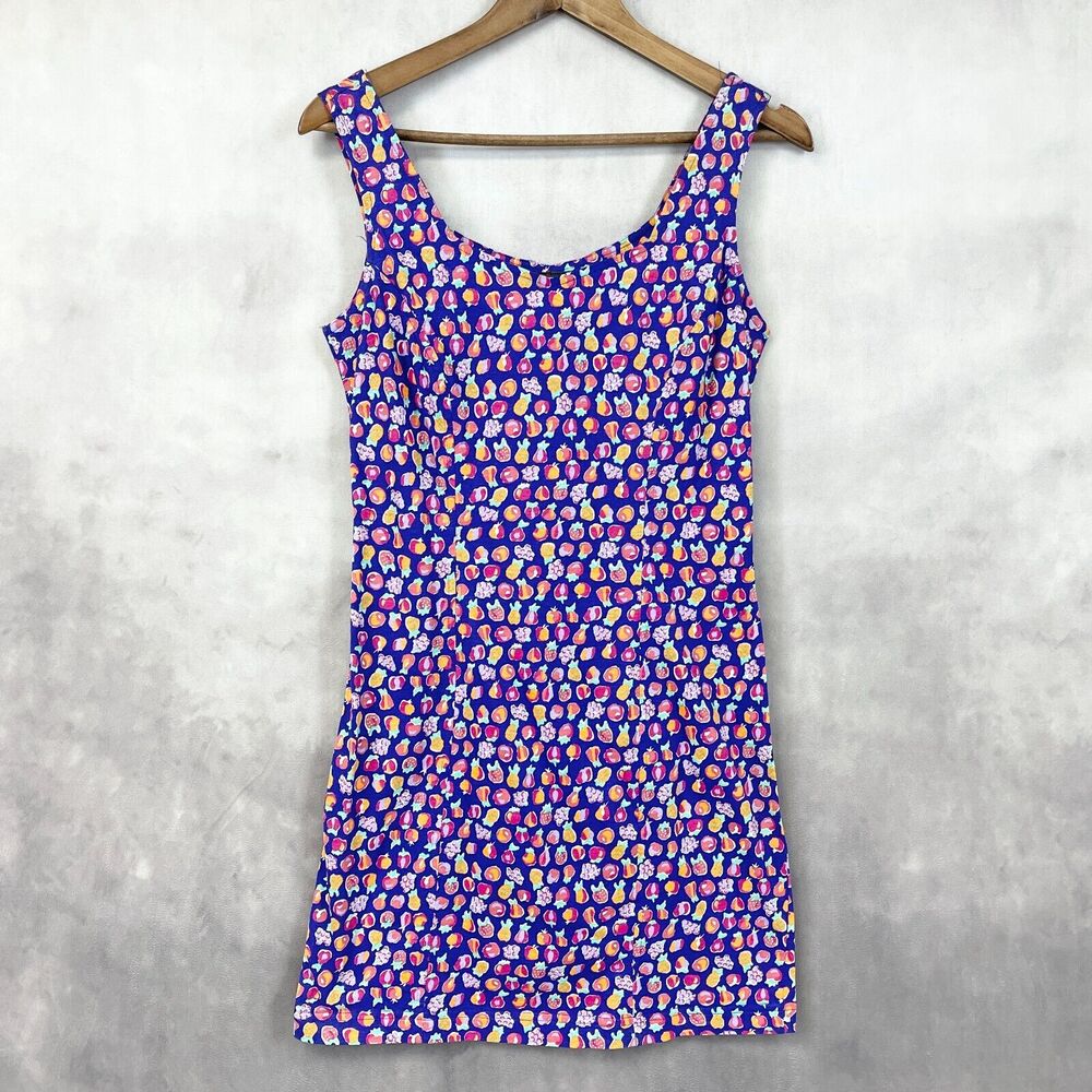 VTG‎ 90s Shok Dress Womens Large Fruity Tank Quirky Dopamine Eclectic Artsy